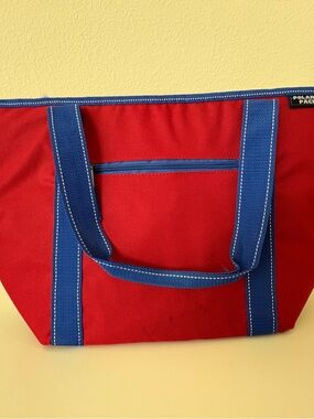 Versatile Red Canvas Tote with Blue Strap Accents